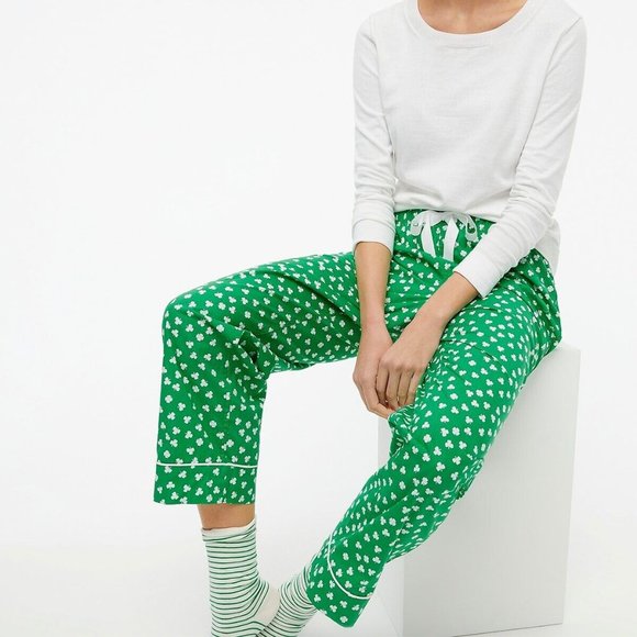 J. Crew Other - J. Crew Factory Irish Shamrock Kelly Green Cropped Cotton Pajama Pant | Sz L